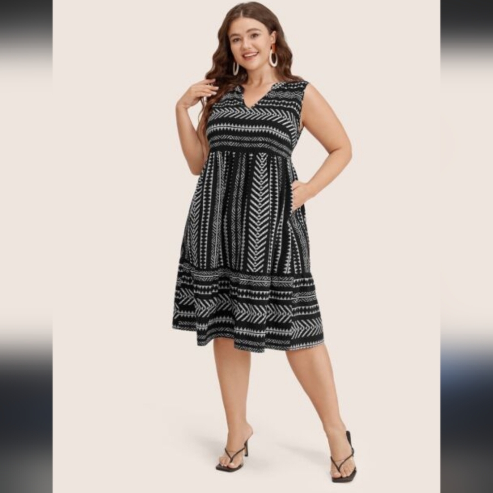 Bloomchic Striped Geometric Pocket Ruffle Hem Sleeveless Tank Dress Size 14/16